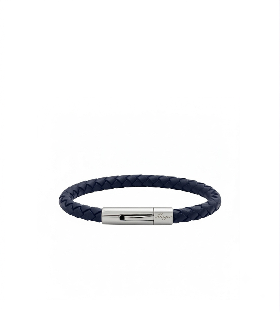 Vòng tay da đan khóa nam châm · Xanh navy